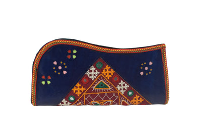 Leather Craft Punch Work Pure Leather Hand Embroidered Bavalia Work Clutch Mirror Work - 25 cms Length    -  SKU : AB02C01H