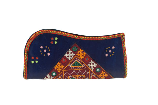 Leather Craft Punch Work Pure Leather Hand Embroidered Bavalia Work Clutch Mirror Work - 25 cms Length    -  SKU : AB02C01H