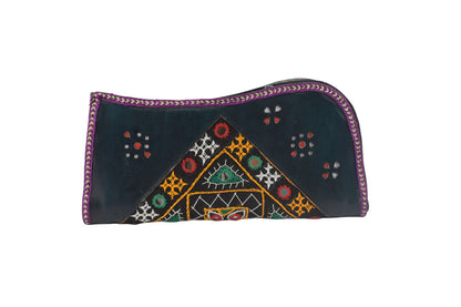 Leather Craft Punch Work Pure Leather Hand Embroidered Bavalia Work Clutch Mirror Work - 25 cms Length    -  SKU : AB02C01D