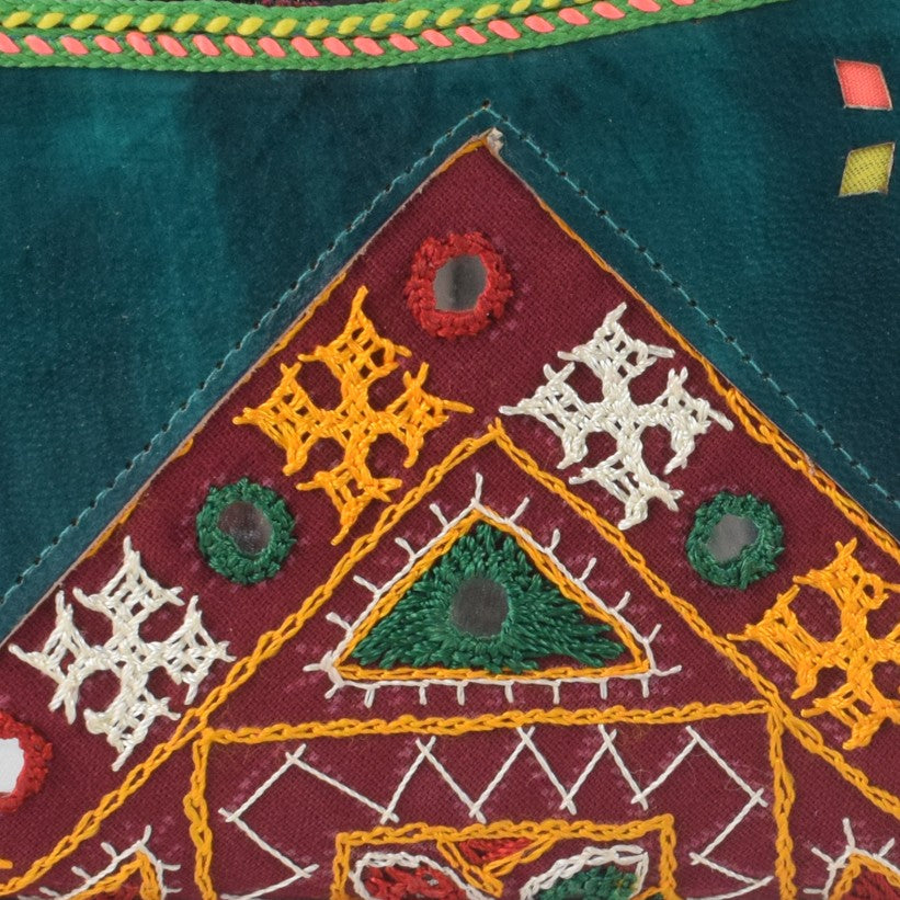 Leather Craft Punch Work Pure Leather Hand Embroidered Bavalia Work Clutch Mirror Work - 25 cms Length    -  SKU : AB02C01E
