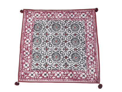 Bela Print Cotton Small Mirror Work Hand Block Print Cushion Cover  - 43 cms Length    -  SKU : KU28C03A