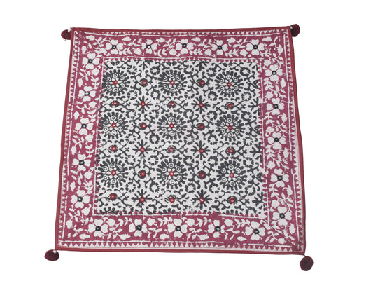 Bela Print Cotton Small Mirror Work Hand Block Print Cushion Cover  - 43 cms Length    -  SKU : KU28C03A