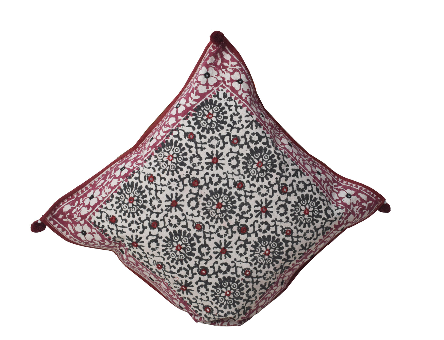 Bela Print Cotton Small Mirror Work Hand Block Print Cushion Cover  - 43 cms Length    -  SKU : KU28C03A