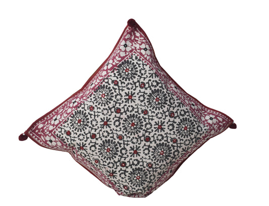 Bela Print Cotton Small Mirror Work Hand Block Print Cushion Cover  - 43 cms Length    -  SKU : KU28C03A