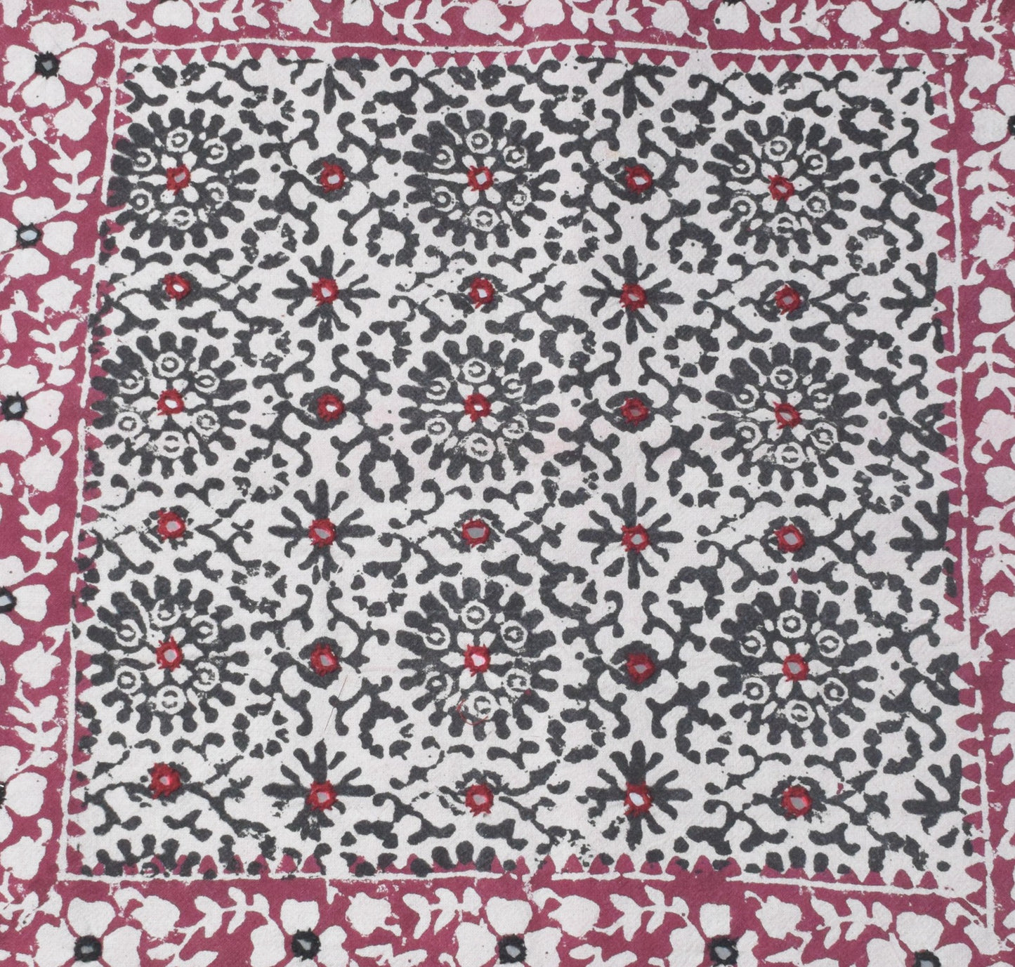 Bela Print Cotton Small Mirror Work Hand Block Print Cushion Cover  - 43 cms Length    -  SKU : KU28C03A