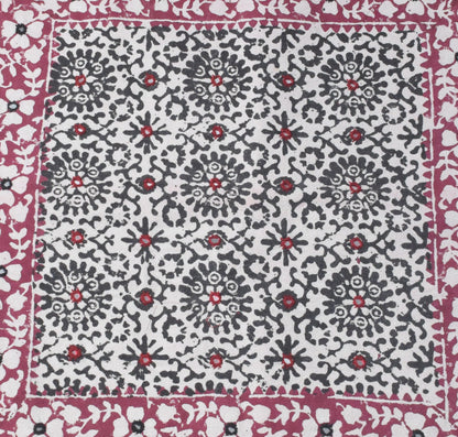 Bela Print Cotton Small Mirror Work Hand Block Print Cushion Cover  - 43 cms Length    -  SKU : KU28C03A