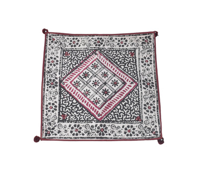 Bela Print Cotton Small Mirror Work Hand Block Print Cushion Cover  - 43 cms Length    -  SKU : KU28C03B