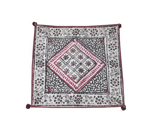 Bela Print Cotton Small Mirror Work Hand Block Print Cushion Cover  - 43 cms Length    -  SKU : KU28C03B