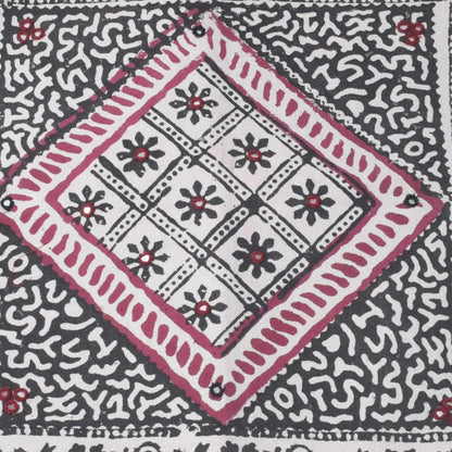 Bela Print Cotton Small Mirror Work Hand Block Print Cushion Cover  - 43 cms Length    -  SKU : KU28C03B