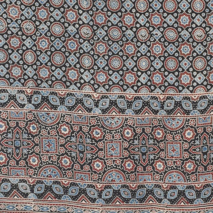 Ajrakh Modal Silk Natural Dye Hand Block Print Dupatta with Golden Border - 2.5 Mtr Length    -  SKU : AI21B01R