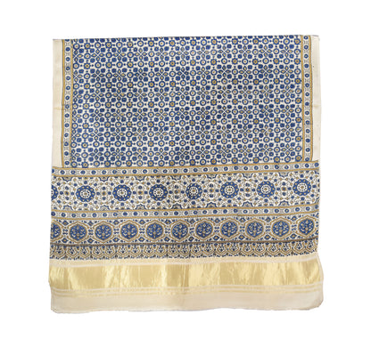 Ajrakh Modal Silk Natural Dye Hand Block Print Dupatta with Golden Border - 2.5 Mtr Length    -  SKU : AI21B01L