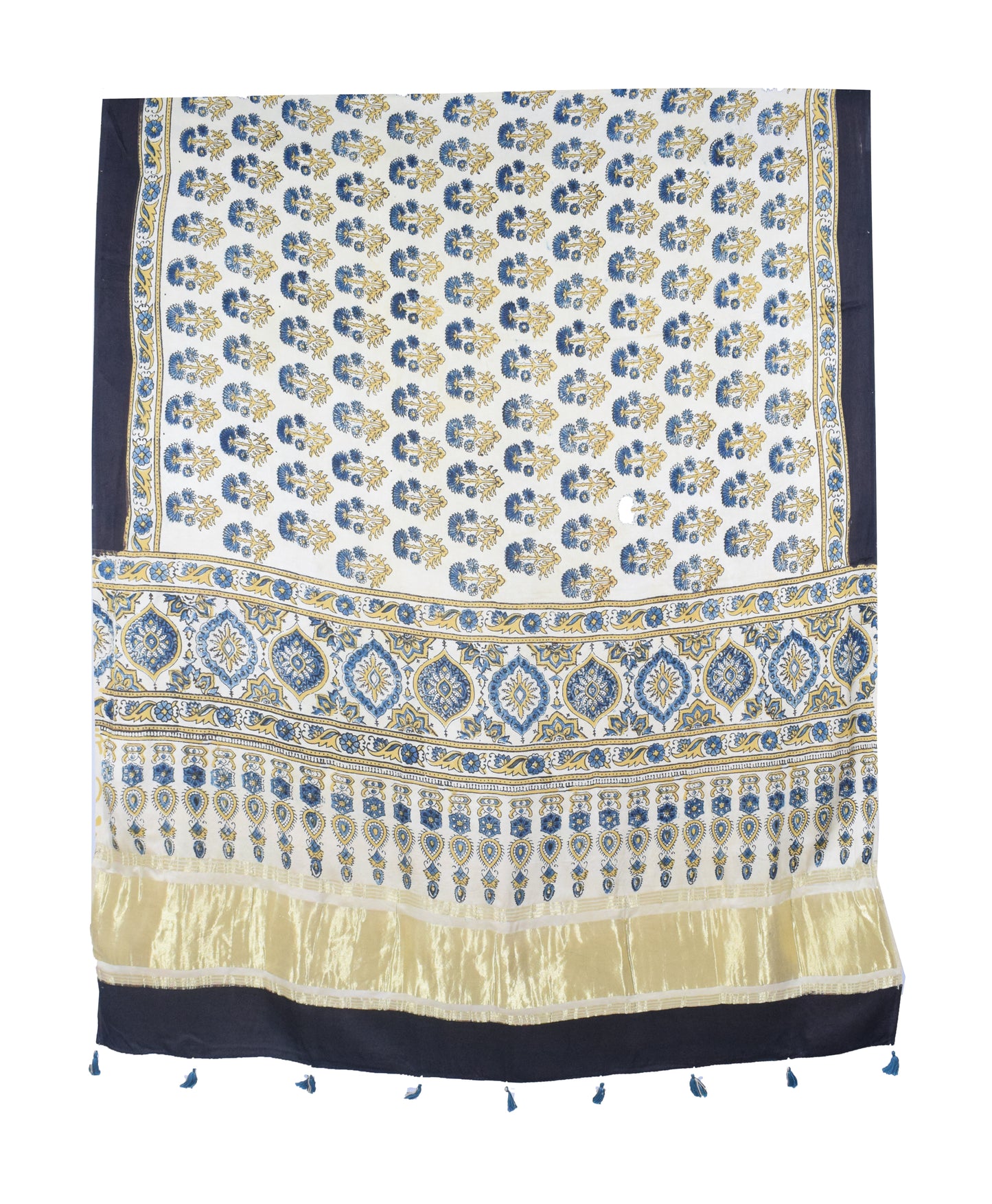 Ajrakh Modal Silk Natural Dye Hand Block Print Dupatta with Golden Border - 2.5 Mtr Length    -  SKU : AI21B01N