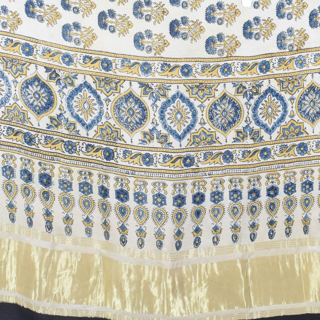 Ajrakh Modal Silk Natural Dye Hand Block Print Dupatta with Golden Border - 2.5 Mtr Length    -  SKU : AI21B01N