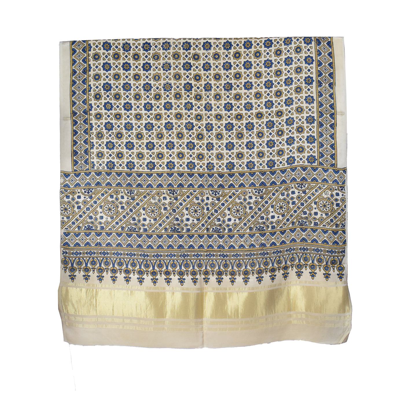 Ajrakh Modal Silk Natural Dye Hand Block Print Dupatta with Golden Border - 2.5 Mtr Length    -  SKU : AI21B01Q