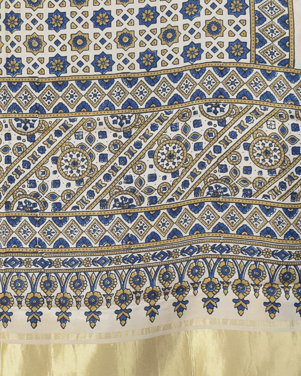 Ajrakh Modal Silk Natural Dye Hand Block Print Dupatta with Golden Border - 2.5 Mtr Length    -  SKU : AI21B01Q