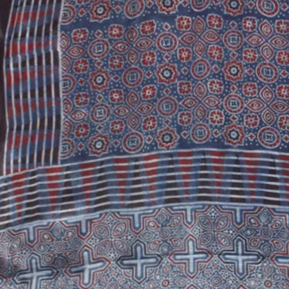 Ajrakh Modal Silk Natural Dye Hand Block Print Dupatta   with Golden Border  - 2.5 Mtr Length    -  SKU : ID16203G