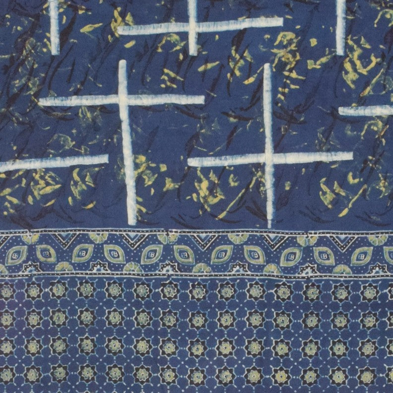 Ajrakh Modal Silk Natural Dye Hand Block Print Dupatta with Golden Border - 2.5 Mtr Length    -  SKU : AI21B01X