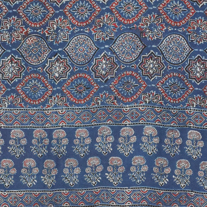 Ajrakh Modal Silk Natural Dye Hand Block Print Dupatta with Golden Border - 2.5 Mtr Length    -  SKU : AI21B01K