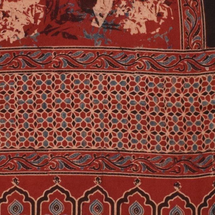 Ajrakh Modal Silk Natural Dye Hand Block Print Dupatta  with Golden Border - 2.5 Mtr Length    -  SKU : MS16301S