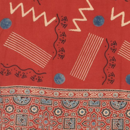 Ajrakh Modal Silk Natural Dye Hand Block Print Dupatta with Golden Border - 2.5 Mtr Length    -  SKU : AI21B01E