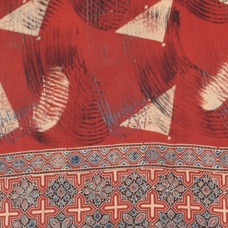 Ajrakh Modal Silk Natural Dye Hand Block Print Dupatta with Golden Border - 2.5 Mtr Length    -  SKU : AI21B01F