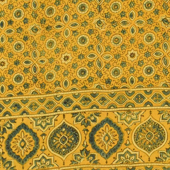 Ajrakh Modal Silk Natural Dye Hand Block Print Dupatta with Golden Border - 2.5 Mtr Length    -  SKU : AI21B01B