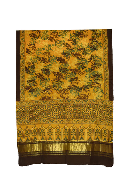 Ajrakh Modal Silk Natural Dye Hand Block Print Dupatta  with Golden Border - 2.5 Mtr Length    -  SKU : MS16301M