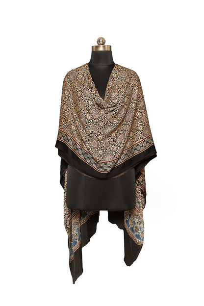 Ajrakh Modal Silk Natural Dye Hand Block Print Dupatta  - 2.5 Mtr Length    -  SKU : ID02701H