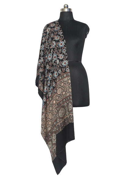 Ajrakh Modal Silk Natural Dye Hand Block Print Dupatta  - 2.5 Mtr Length    -  SKU : ID13901D