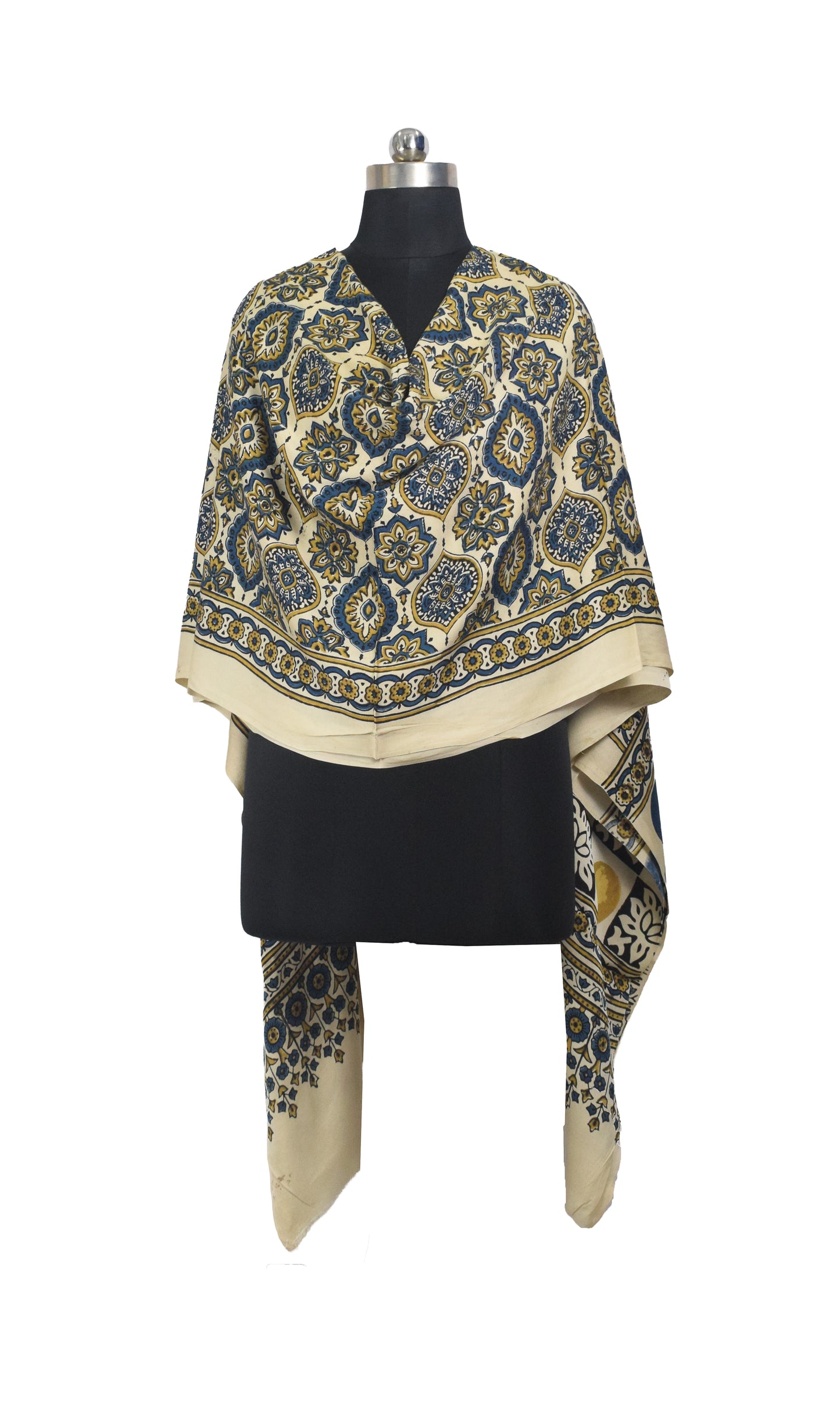 Ajrakh Modal Silk Natural Dye Hand Block Print Dupatta  - 2.5 Mtr Length    -  SKU : AI27802J