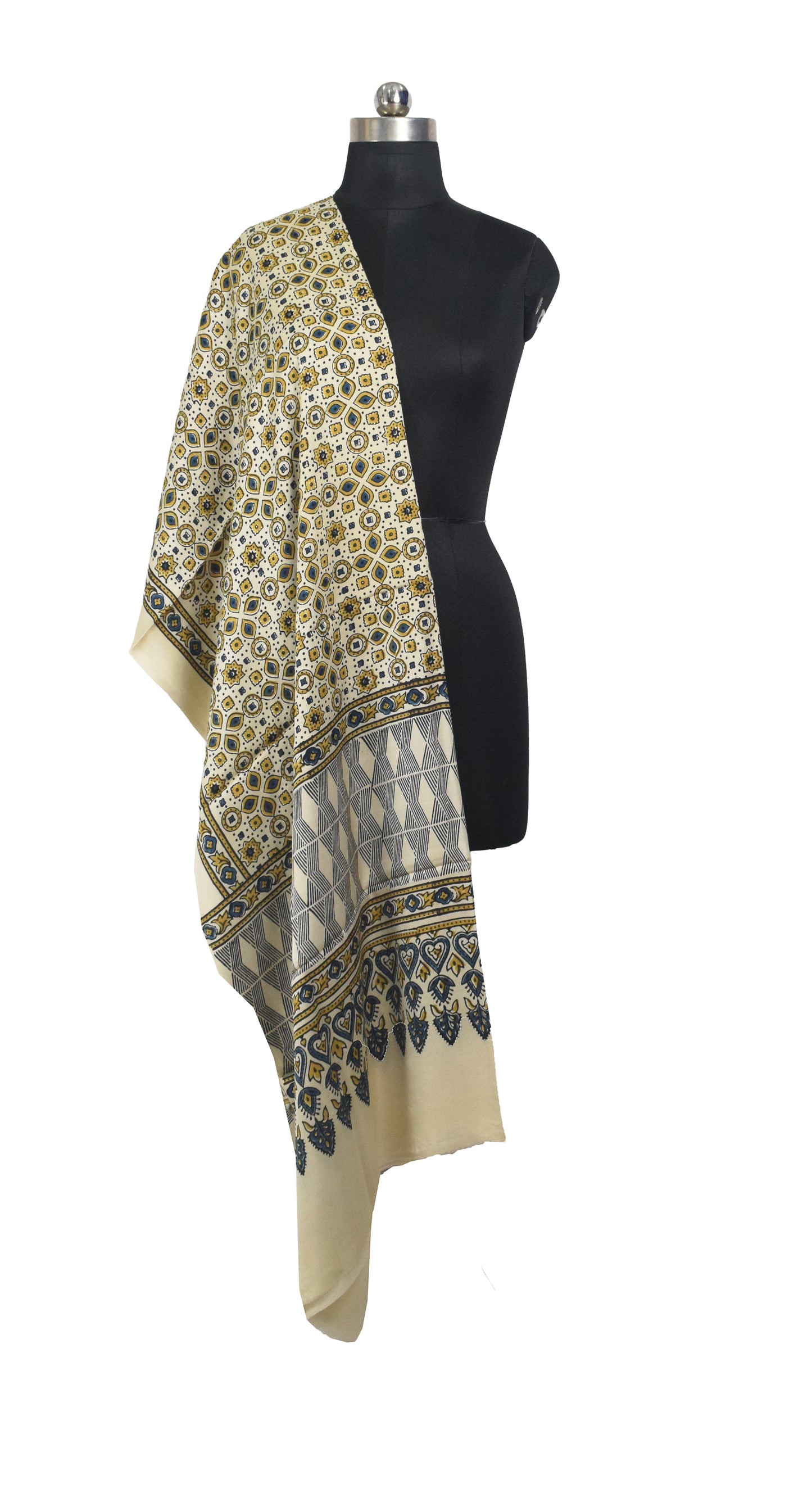 Ajrakh Modal Silk Natural Dye Hand Block Print Dupatta  - 2.5 Mtr Length    -  SKU : AI27802W