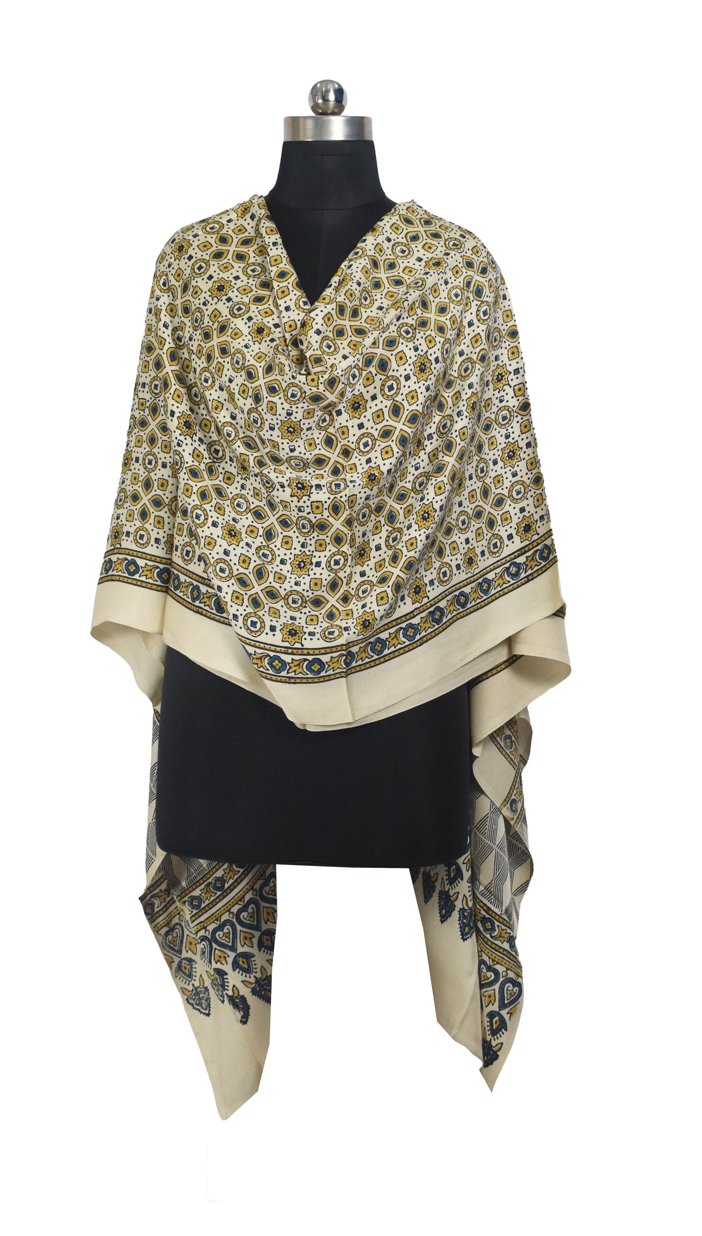 Ajrakh Modal Silk Natural Dye Hand Block Print Dupatta  - 2.5 Mtr Length    -  SKU : AI27802W