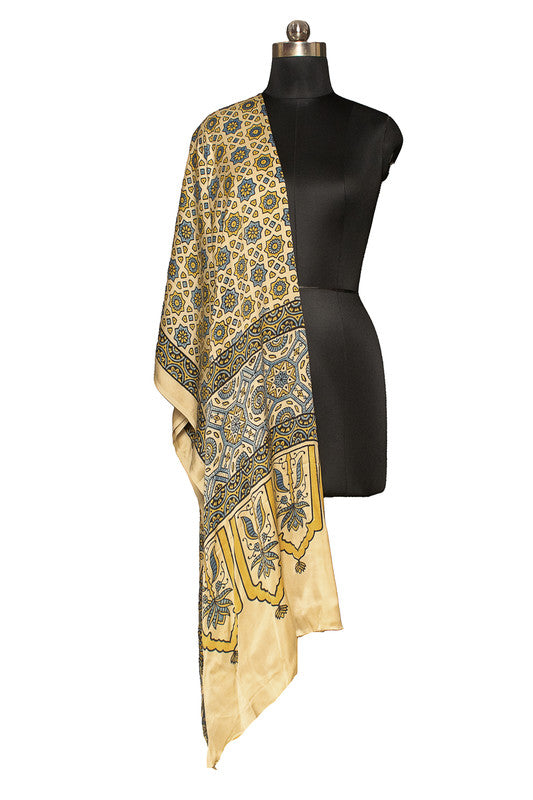 Ajrakh Modal Silk Natural Dye Hand Block Print Dupatta  - 2.5 Mtr Length    -  SKU : ID02701P