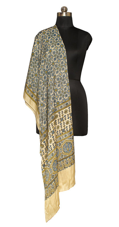 Ajrakh Modal Silk Natural Dye Hand Block Print Dupatta  - 2.5 Mtr Length    -  SKU : ID02701U