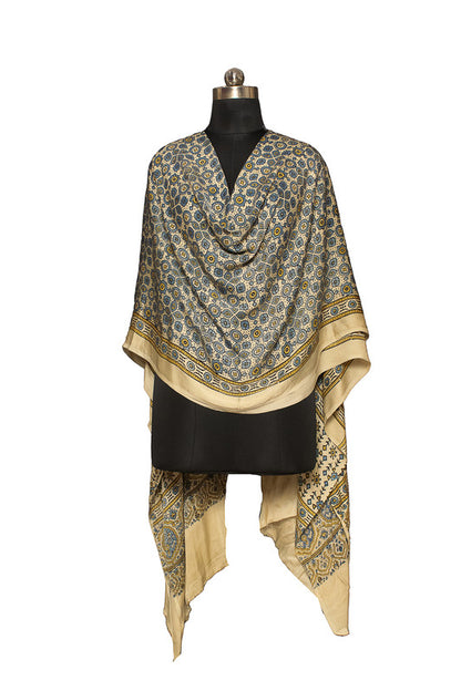 Ajrakh Modal Silk Natural Dye Hand Block Print Dupatta  - 2.5 Mtr Length    -  SKU : ID02701U