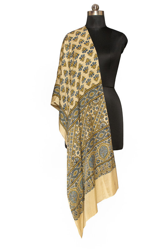 Ajrakh Modal Silk Natural Dye Hand Block Print Dupatta  - 2.5 Mtr Length    -  SKU : ID02701Z