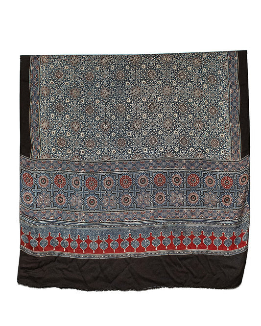 Ajrakh Modal Silk Natural Dye Hand Block Print Dupatta  - 2.5 Mtr Length    -  SKU : ID0270AD