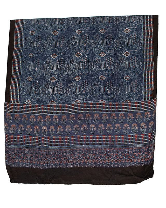 Ajrakh Modal Silk Natural Dye Hand Block Print Dupatta  - 2.5 Mtr Length    -  SKU : ID02701T