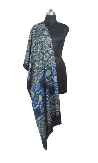 Ajrakh Modal Silk Natural Dye Hand Block Print Dupatta  - 2.5 Mtr Length    -  SKU : AI27802A