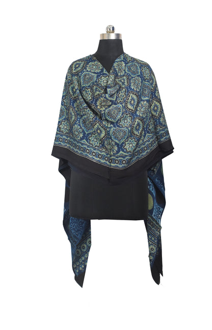 Ajrakh Modal Silk Natural Dye Hand Block Print Dupatta  - 2.5 Mtr Length    -  SKU : AI27802A