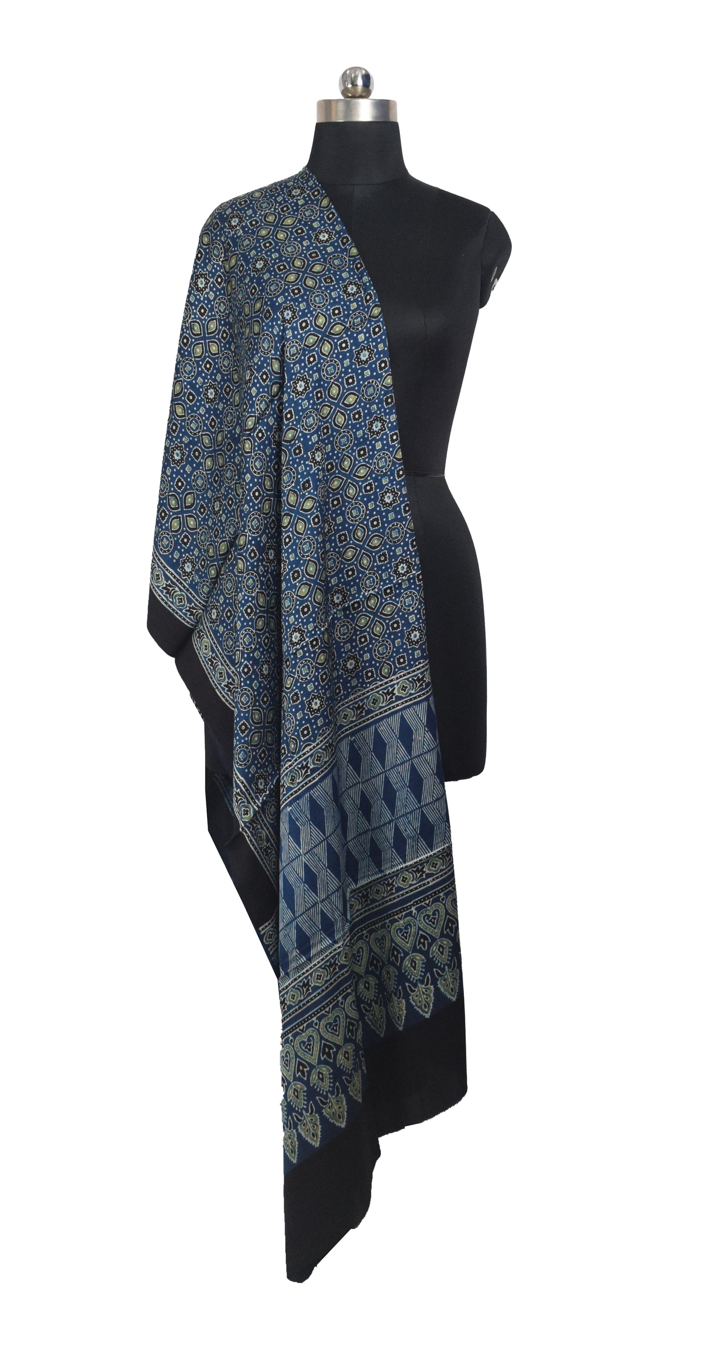 Ajrakh Modal Silk Natural Dye Hand Block Print Dupatta  - 2.5 Mtr Length    -  SKU : AI27802R