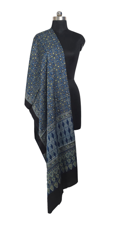 Ajrakh Modal Silk Natural Dye Hand Block Print Dupatta  - 2.5 Mtr Length    -  SKU : AI27802R