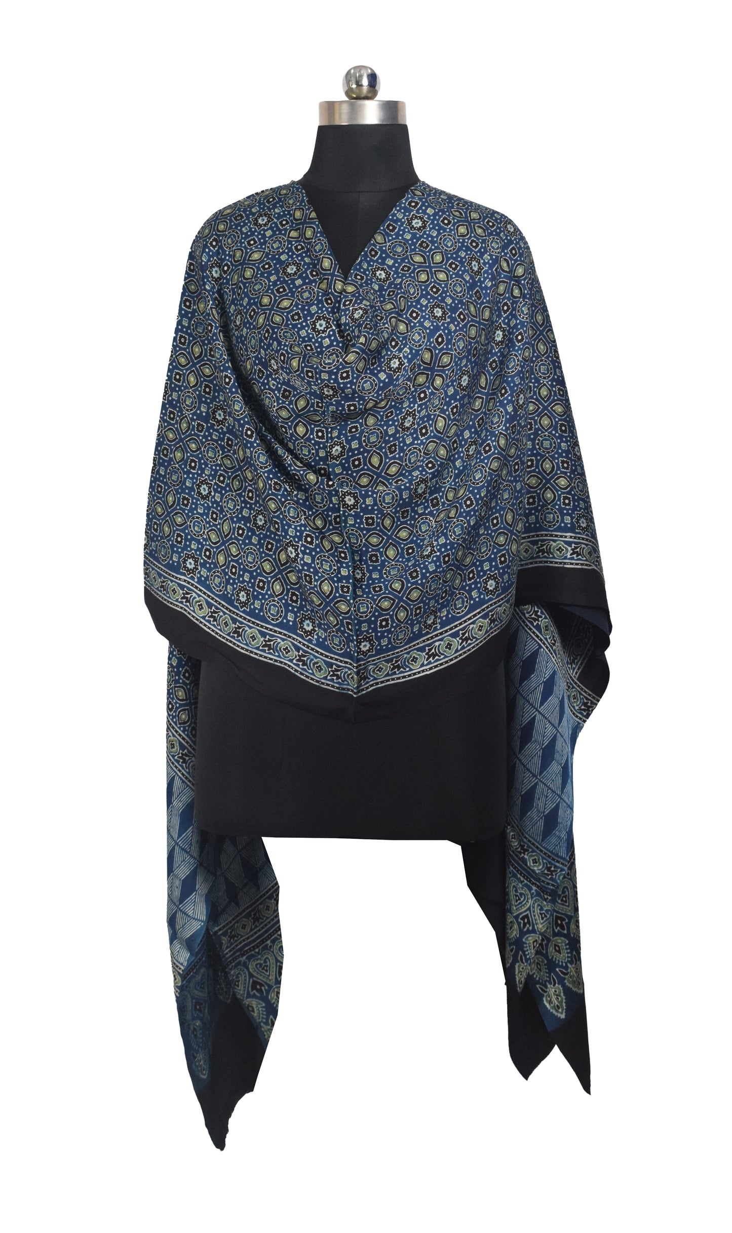 Ajrakh Modal Silk Natural Dye Hand Block Print Dupatta  - 2.5 Mtr Length    -  SKU : AI27802R