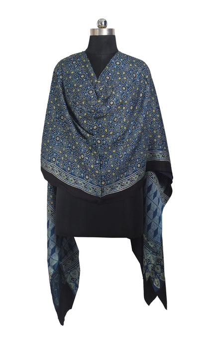 Ajrakh Modal Silk Natural Dye Hand Block Print Dupatta  - 2.5 Mtr Length    -  SKU : AI27802R