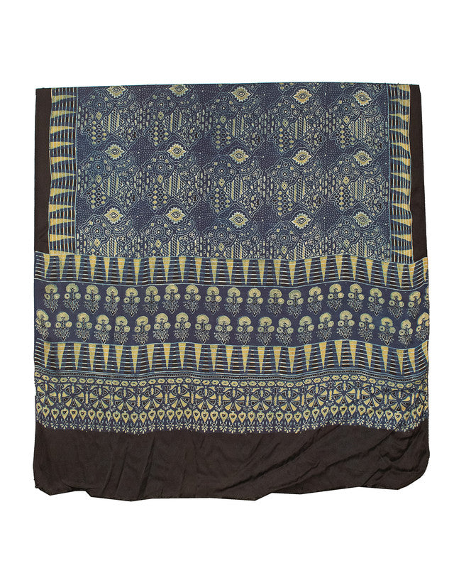 Ajrakh Modal Silk Natural Dye Hand Block Print Dupatta  - 2.5 Mtr Length    -  SKU : ID02701B