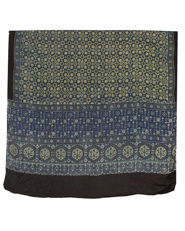 Ajrakh Modal Silk Natural Dye Hand Block Print Dupatta  - 2.5 Mtr Length    -  SKU : ID02701G