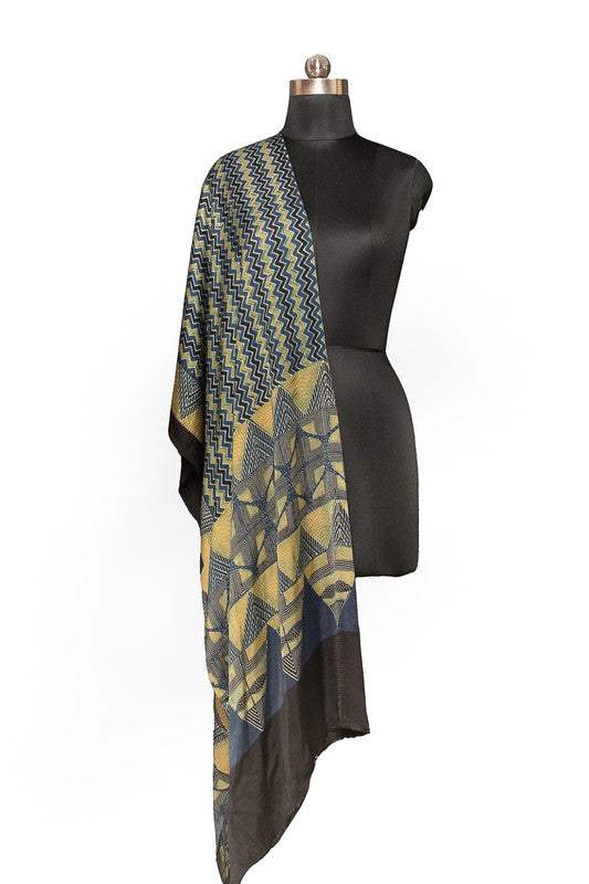 Ajrakh Modal Silk Natural Dye Hand Block Print Dupatta  - 2.5 Mtr Length    -  SKU : ID02701L