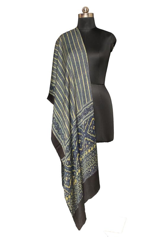 Ajrakh Modal Silk Natural Dye Hand Block Print Dupatta  - 2.5 Mtr Length   -  SKU : ID0270AF