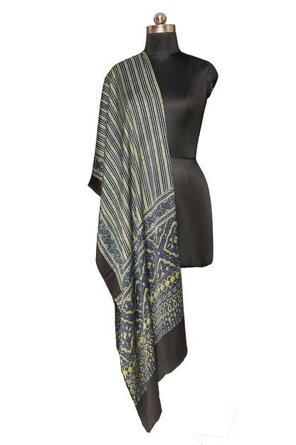 Ajrakh Modal Silk Natural Dye Hand Block Print Dupatta  - 2.5 Mtr Length   -  SKU : ID0270AF