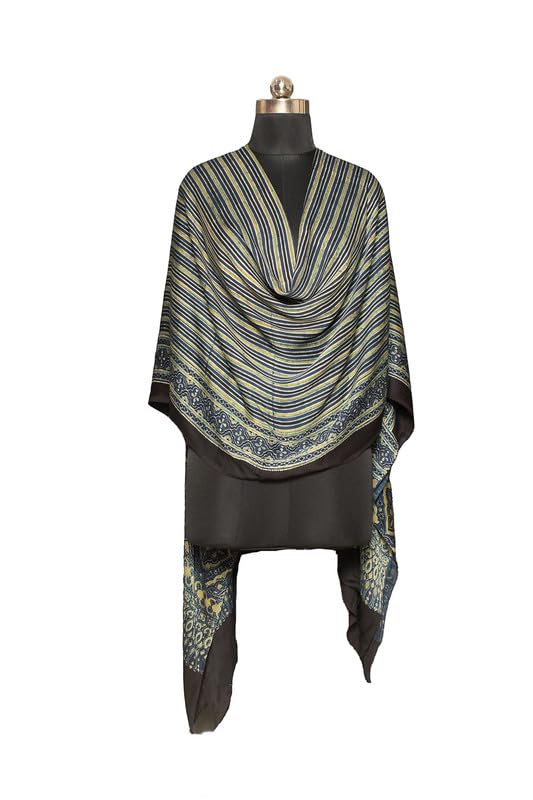 Ajrakh Modal Silk Natural Dye Hand Block Print Dupatta  - 2.5 Mtr Length   -  SKU : ID0270AF